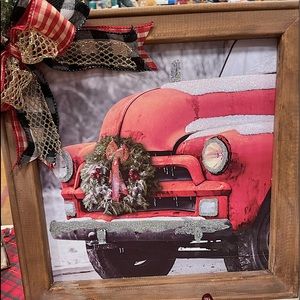 Christmas red truck framed photo